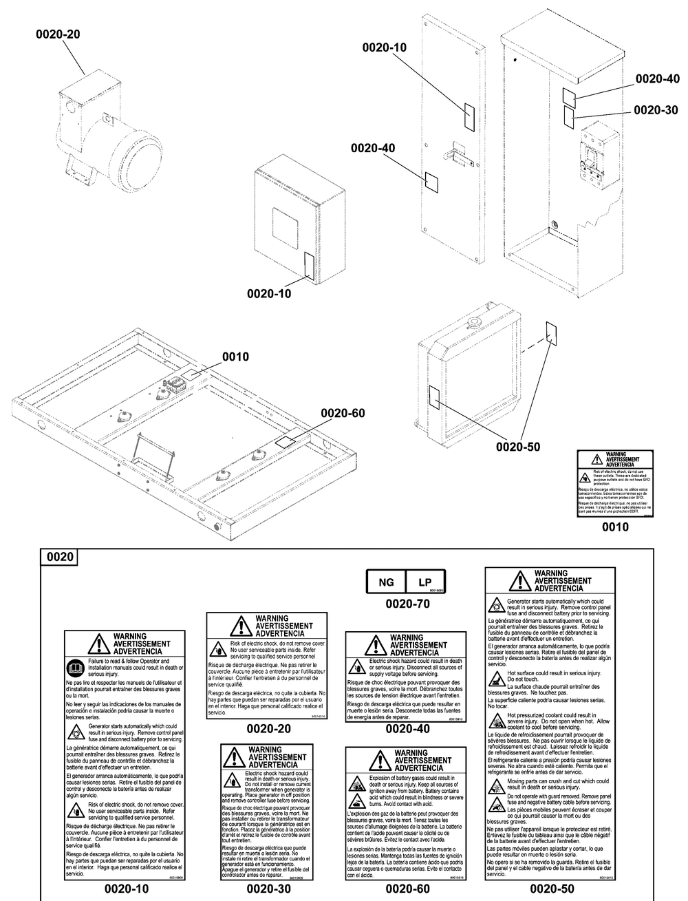 Decals Group - Base Diagram and Parts List for 080011-01  Briggs and Stratton Generator